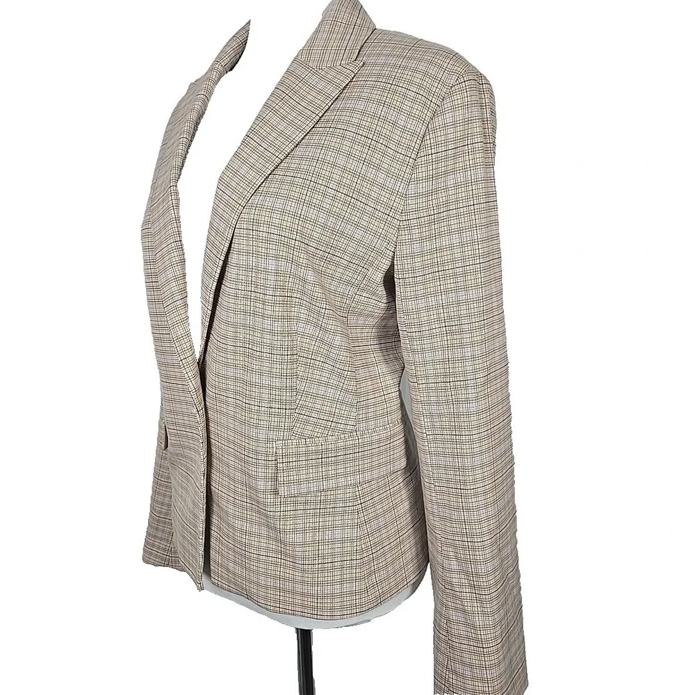 Ann Taylor‎ Beige/ Brown Plaid Blazer Suit Jacket Career Size 14